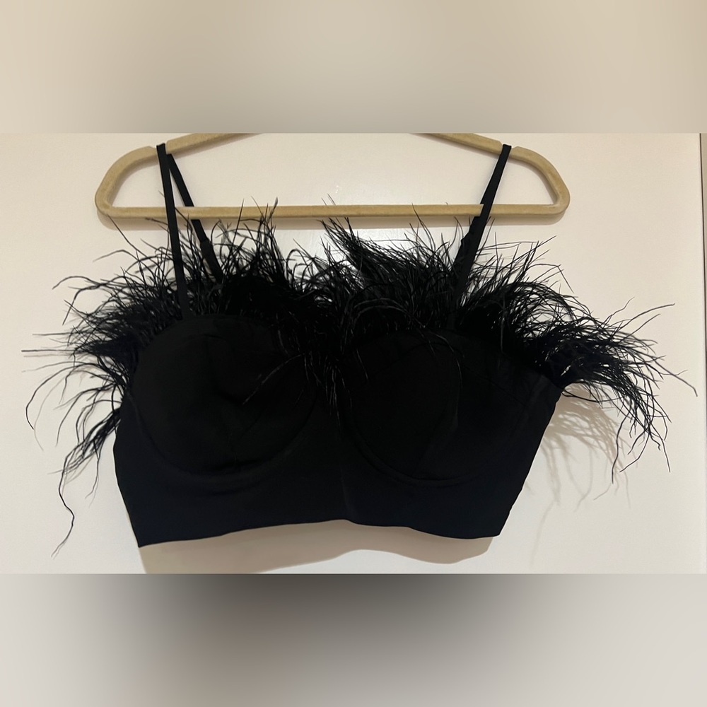 Women’s Club L Black Feathered Bustier Top
